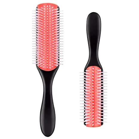 

2 Pieces 9-Row Cushion Nylon Bristle Styling Brush 9-Row Custom Detangling Curly Hair Brush, As picture show