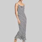 wholesale casual dresses white black spaghetti strap long ankle length gown dress muslim prom stripe design