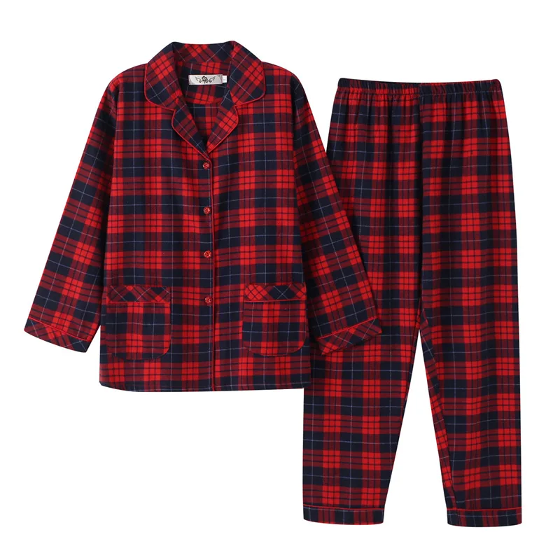 

Pajamas women's autumn and winter new style brushed flannel cotton long-sleeved plaid can be worn outside home service suits