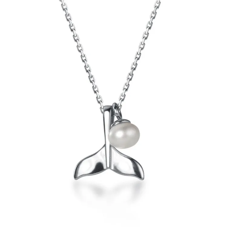 High Quality Pearl 925 Sterling Silver Mermaid Tail Pendant Necklace, White gold/ rose gold 
High Quality Pearl 925 Sterling Silver Mermaid Tail Pendant Necklace, White gold/ rose gold