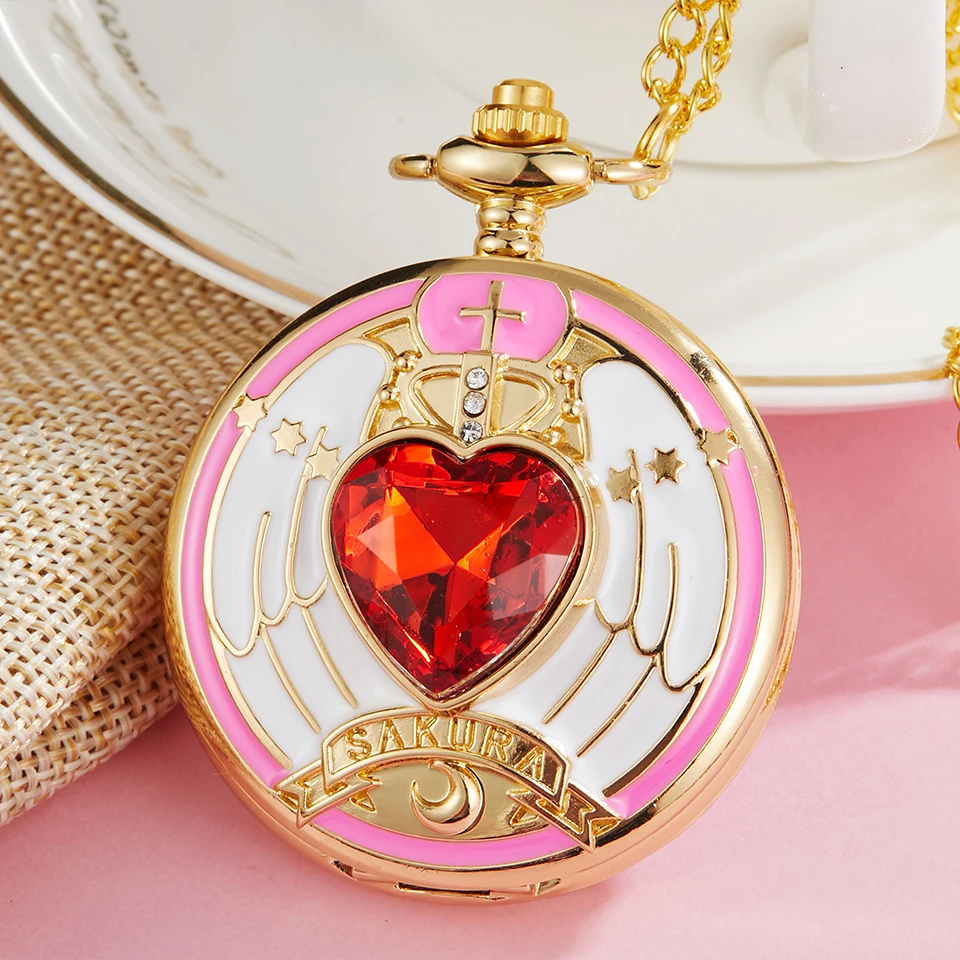 Japan Anime Golden Pocket Watch Necklace Star Gemstone Pink Pendant Chain Clock Women Magic Clock Girls Gift watches, 4colors
Japan Anime Golden Pocket Watch Necklace Star Gemstone Pink Pendant Chain Clock Women Magic Clock Girls Gift watches, 4colors