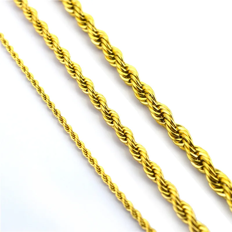 hot sale 2.5mm to 6mm stainless steel gold plated twist rope chain necklace for men women, Golden
hot sale 2.5mm to 6mm stainless steel gold plated twist rope chain necklace for men women, Golden
