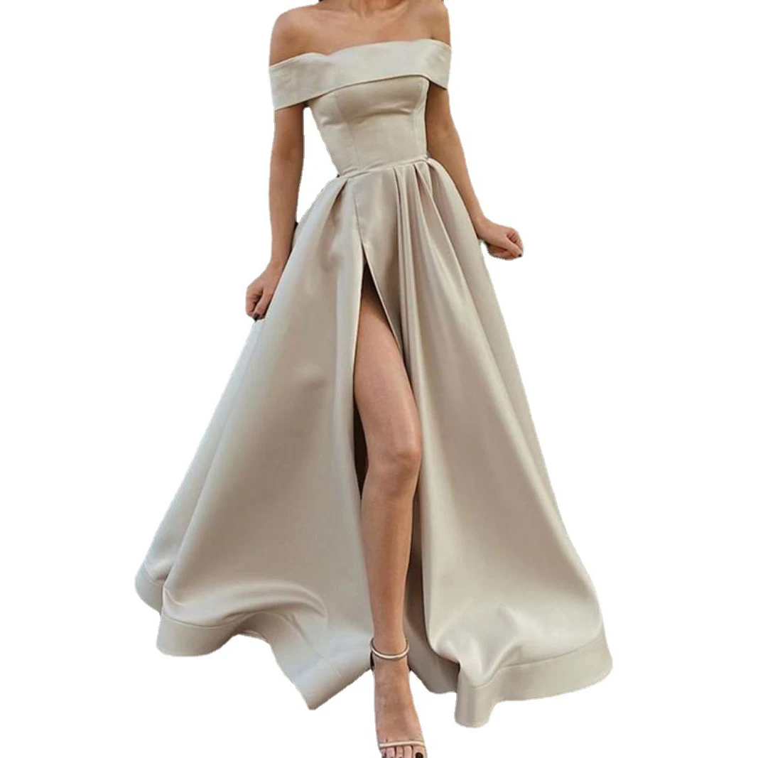 New Fashion Design Off The Shoulder Satin Long Prom Dresses With Leg Slit V-neck Backless Evening Gowns
New Fashion Design Off The Shoulder Satin Long Prom Dresses With Leg Slit V-neck Backless Evening Gowns