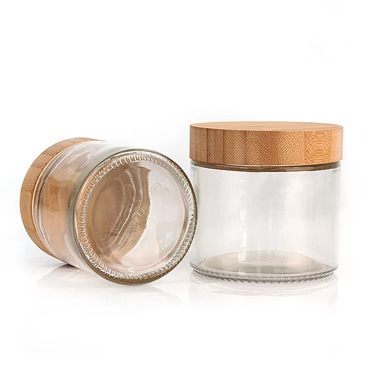 Eco friendly 420ml 14oz glass canister container jar storage food cookie spice with bamboo wood lid