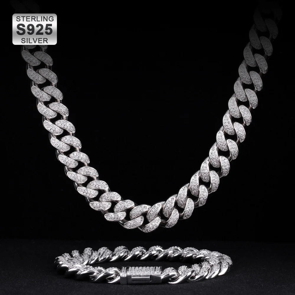 Wholesale KRKC 12mm AAAAA Iced Out Men Chain Real 100% 925 Sterling Silver Jewelry Set Cuban Link Gold Silver Plated Bracelet
Wholesale KRKC 12mm AAAAA Iced Out Men Chain Real 100% 925 Sterling Silver Jewelry Set Cuban Link Gold Silver Plated Bracelet
