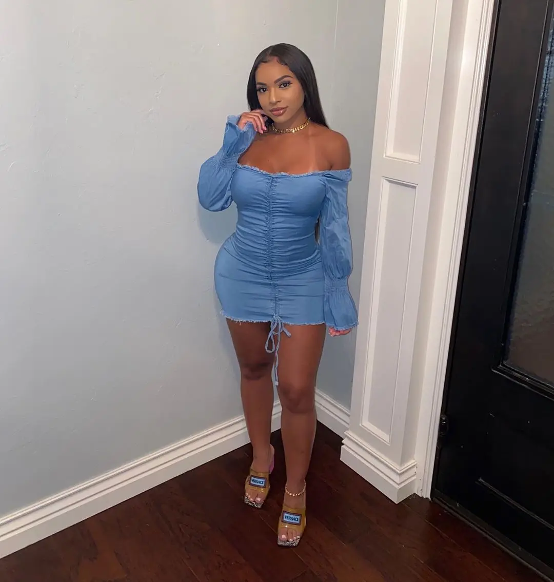Dvacaman Fashion 2021 Newest Women Sexy Casual Drawstring Ruffles Off Shoulder Flare Sleeve Short Denim Mini Bodycon dress, Blue
Dvacaman Fashion 2021 Newest Women Sexy Casual Drawstring Ruffles Off Shoulder Flare Sleeve Short Denim Mini Bodycon dress, Blue