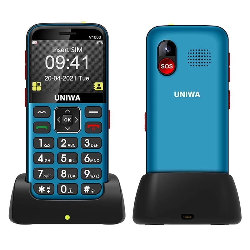 

2.31 inch UNIWA V1000 4G Elderly Mobile Phone Speed Dial 21 Keys SOS Single SIM Unique Cellphone with Docking Base