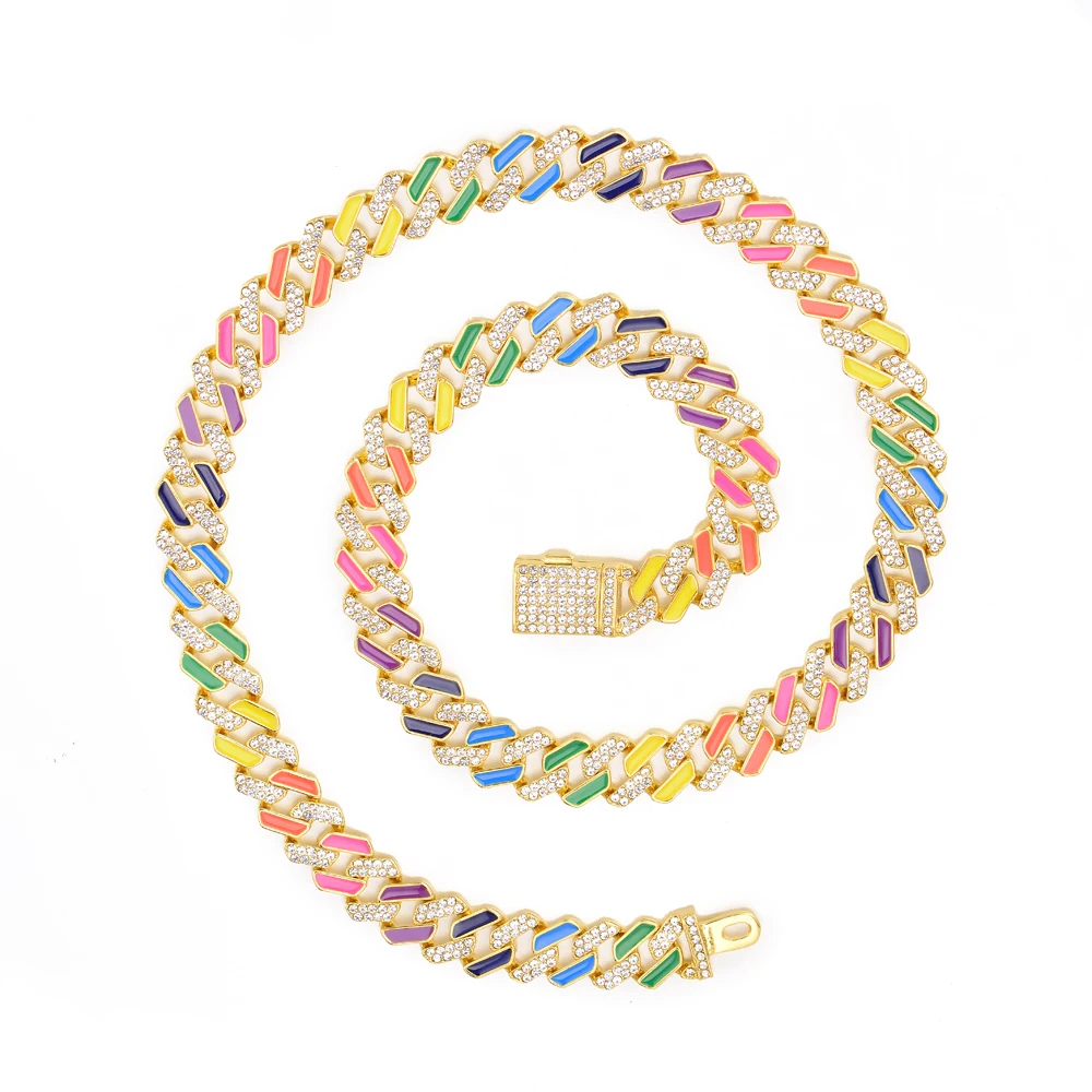 Multi-Color Enamel Hip-Hop Cuban Link Chains Necklace 12mm Iced Out Bling Miami Women MenPaved Rhinestone Bracelets Set Jewelry
Multi-Color Enamel Hip-Hop Cuban Link Chains Necklace 12mm Iced Out Bling Miami Women MenPaved Rhinestone Bracelets Set Jewelry