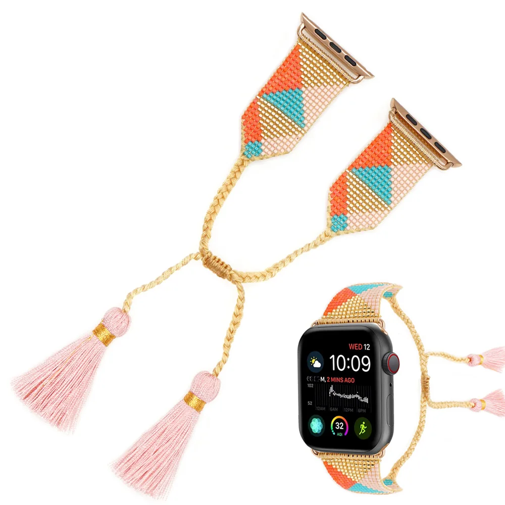 New design boho 2022 handmade woven tassel MIYUKI beads watch band fitness 42/44 mm smart strap for apple watch band, Picture
New design boho 2022 handmade woven tassel MIYUKI beads watch band fitness 42/44 mm smart strap for apple watch band, Picture