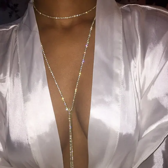 Trendy Sexy Crystal Tennis Chain Necklace Party Jewelry Choker Tassel Long Bling Iced Out Luxury Fashion Necklaces, Gold silver
Trendy Sexy Crystal Tennis Chain Necklace Party Jewelry Choker Tassel Long Bling Iced Out Luxury Fashion Necklaces, Gold silver