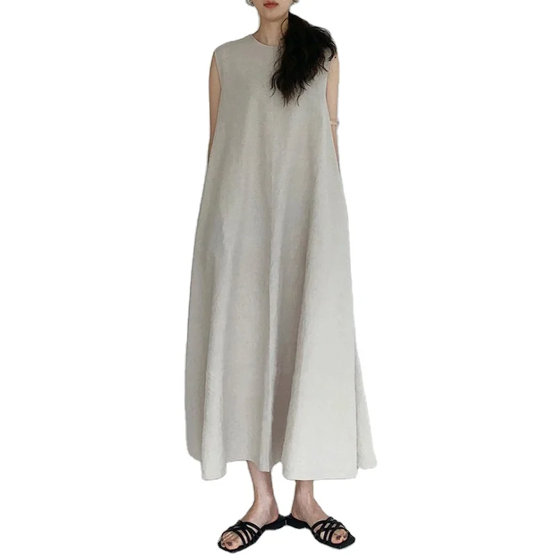 Korean Minimalist Round Neck Loose Solid Color Casual Big Swing Sleeveless Woman Long Maxi Dress, Picture shows
Korean Minimalist Round Neck Loose Solid Color Casual Big Swing Sleeveless Woman Long Maxi Dress, Picture shows
