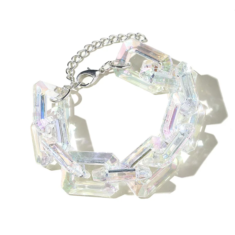 Hyperbole Jewelry Transparent Rectangle Acrylic Bracelet Dazzling Adjustable Resin Cuban Linked Bracelet For Ladies
Hyperbole Jewelry Transparent Rectangle Acrylic Bracelet Dazzling Adjustable Resin Cuban Linked Bracelet For Ladies