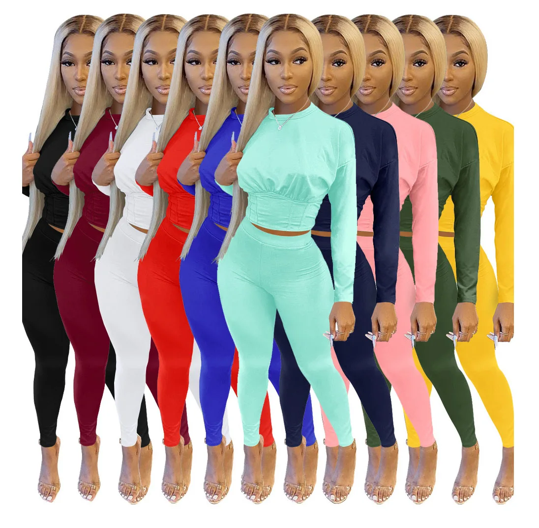 2021 new arrivals two piece solid color set chest ruched long sleeve pants tracksuit two piece women sets
2021 new arrivals two piece solid color set chest ruched long sleeve pants tracksuit two piece women sets
