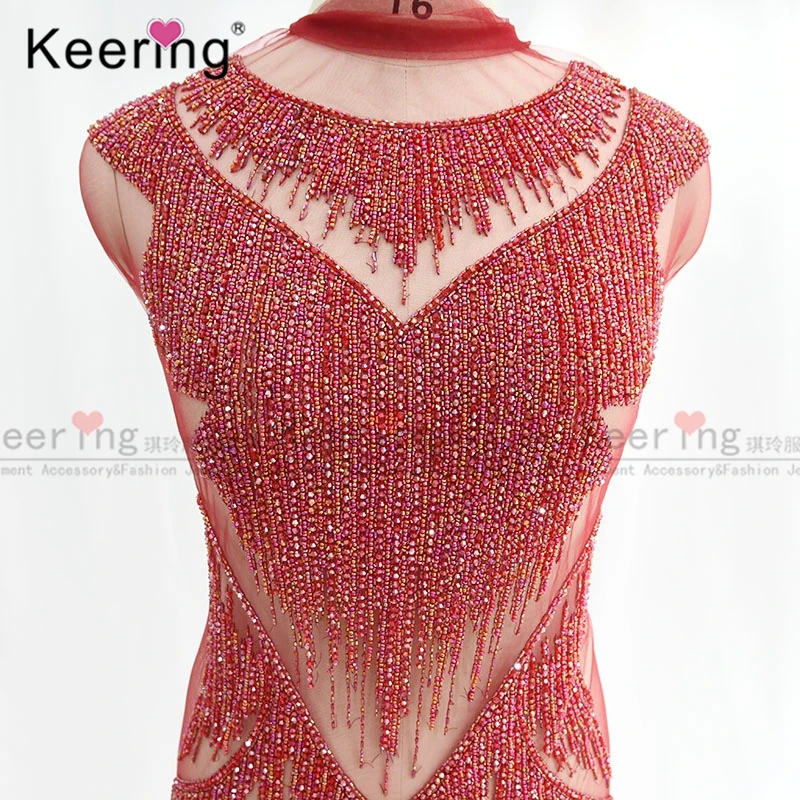 Keering Handmade Long Design trims fabric panel glass beaded appliques WDP-173, As picture
Keering Handmade Long Design trims fabric panel glass beaded appliques WDP-173, As picture