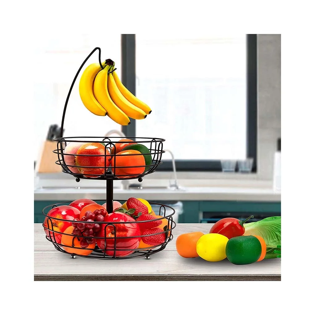 China factory 2-story detachable kitchen living room banana hook metal wire fruit basket, Black
China factory 2-story detachable kitchen living room banana hook metal wire fruit basket, Black