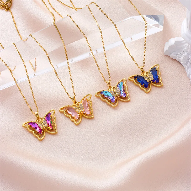 Hot Sale Colorful Crystal Butterfly Necklace Titanium Steel Chain 18k Gold Plated Cubic Zircon Butterfly Pendant Necklace
Hot Sale Colorful Crystal Butterfly Necklace Titanium Steel Chain 18k Gold Plated Cubic Zircon Butterfly Pendant Necklace