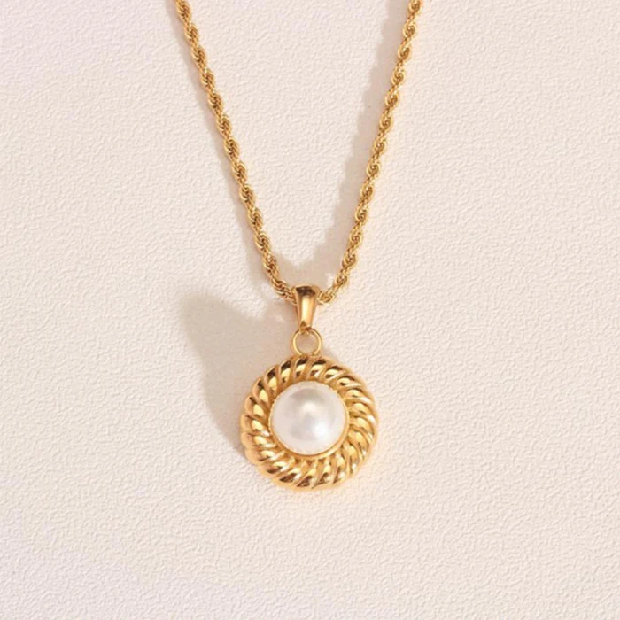 Vintage Boho Women Stainless Steel Gold Twisted Rope Chain Round Pearl Pendant Necklace Fashion Jewelry
Vintage Boho Women Stainless Steel Gold Twisted Rope Chain Round Pearl Pendant Necklace Fashion Jewelry