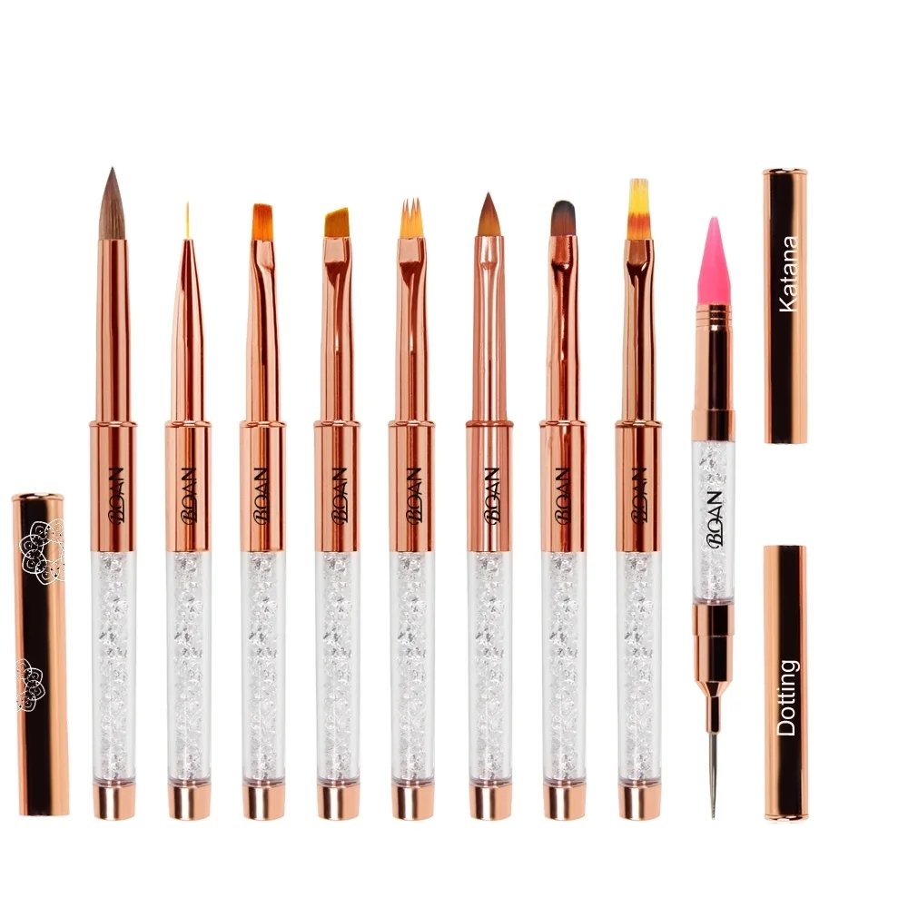 BQAN 2021 Private Labeling Rose Gold Nail Art Set Design Acrylic Gel Nail Brushes With Rhinestone
BQAN 2021 Private Labeling Rose Gold Nail Art Set Design Acrylic Gel Nail Brushes With Rhinestone
