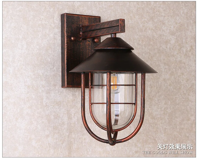 Antique Copper Industrial 1-Light Metal Cage Clear Glass Shaded Nautical Indoor Outdoor Wall Light