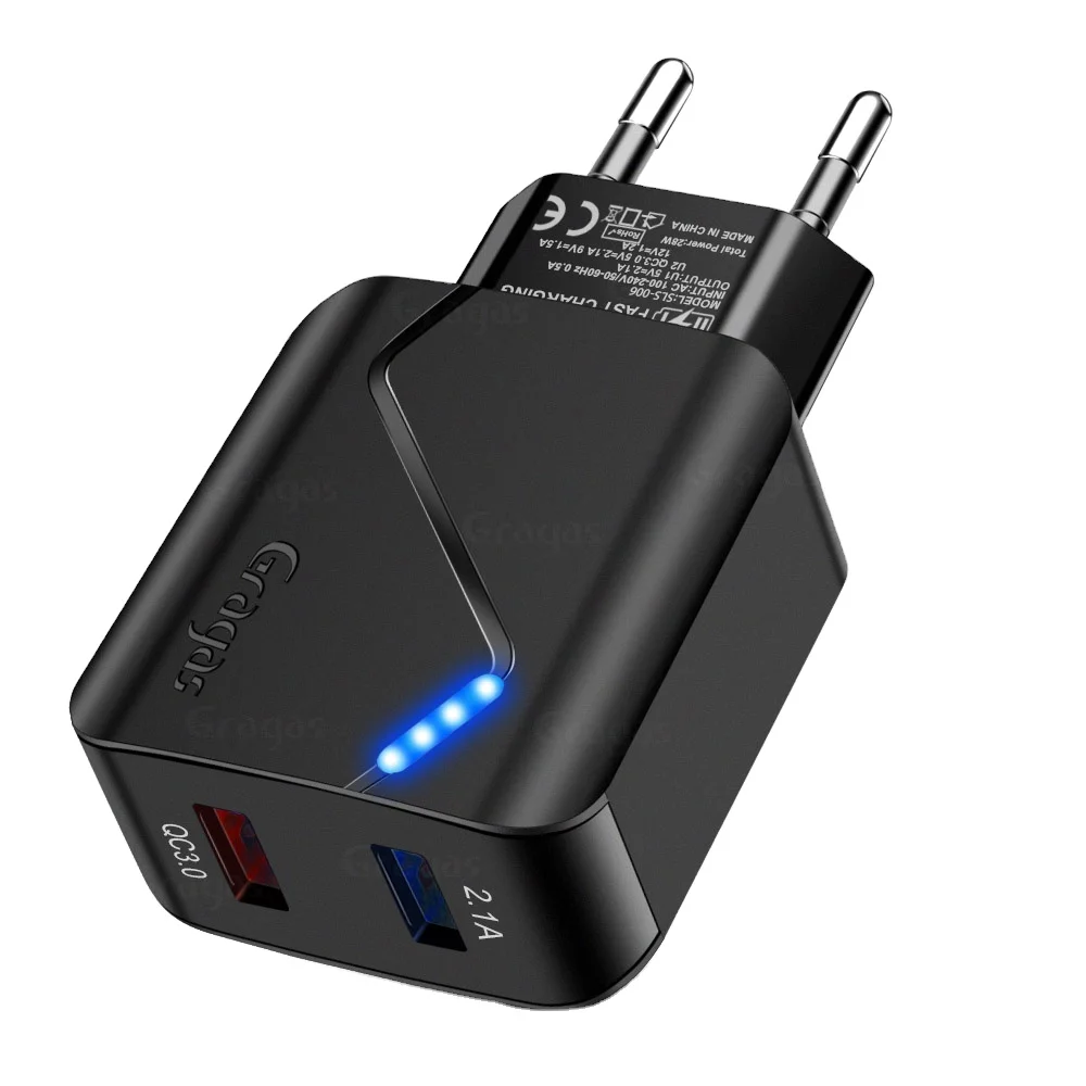 Best quality hot selling usb wall charger dual port qc3.0 wall charger with led, White and black
Best quality hot selling usb wall charger dual port qc3.0 wall charger with led, White and black