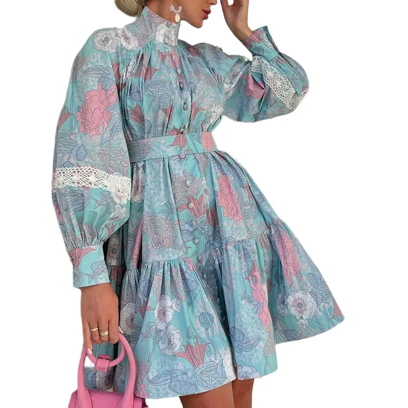 Spring Elegant Midi Dress Lantern Long Sleeves Turtleneck Collar Design Casual floral dress
Spring Elegant Midi Dress Lantern Long Sleeves Turtleneck Collar Design Casual floral dress