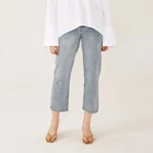 Women fashion high waist loose wash cotton straight jeans trousers