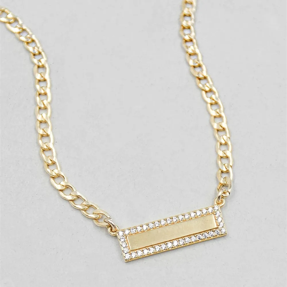 Fashion Personalized Stainless Steel Name Engraved Pave CZ Bar 18k Gold Plated Necklace, Rose gold, silver , gold
Fashion Personalized Stainless Steel Name Engraved Pave CZ Bar 18k Gold Plated Necklace, Rose gold, silver , gold