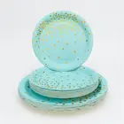Food Grade Gold Dot Birthday Party Plate Royal Blue Paper Plate