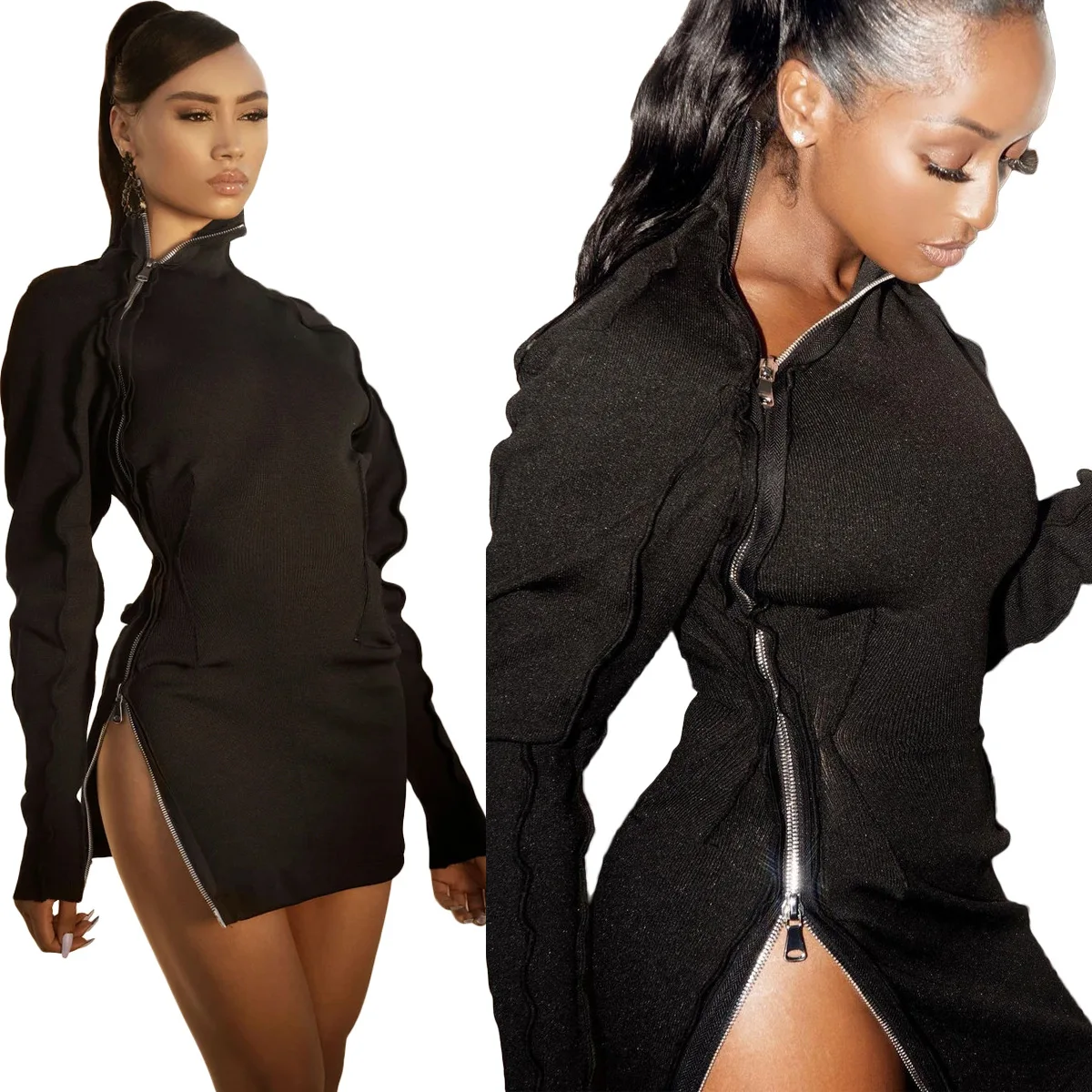 2021 new fashion autumn and winter lady side zipper simulation neck black sexy long-sleeved dress hot sale bodycon club dress
2021 new fashion autumn and winter lady side zipper simulation neck black sexy long-sleeved dress hot sale bodycon club dress