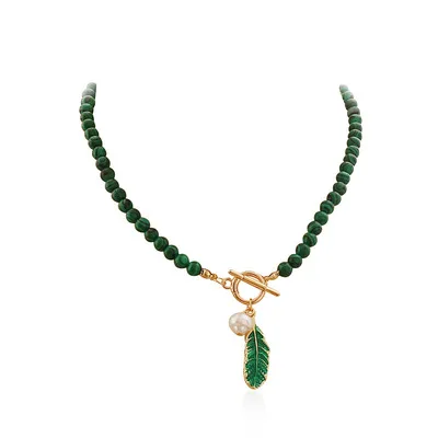 Hot Sale Malachite Natural Stone Leaf Pendant Necklace OT Beaded Chain Necklace Green Natural Stone Chain Pearl Necklace For Wom, As picture
Hot Sale Malachite Natural Stone Leaf Pendant Necklace OT Beaded Chain Necklace Green Natural Stone Chain Pearl Necklace For Wom, As picture