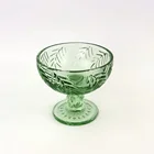 Wholesale 12ounce Semi Automatic Machine Press Embossed Tree Leaf Pattern Crystal Colored Glass Bowl Ice Cream