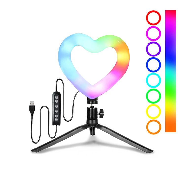 Photography mini 6 inch RGB Flashing LED Video Ring Light Heart Shaped Selfie Fill table Lamp with tripod, Black
Photography mini 6 inch RGB Flashing LED Video Ring Light Heart Shaped Selfie Fill table Lamp with tripod, Black