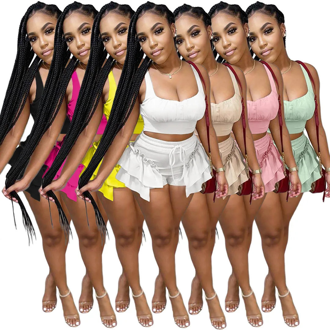 Two-piece suit of solid color vest and shorts with wooden ears formal suit for woman night suits for womens, Customized color
Two-piece suit of solid color vest and shorts with wooden ears formal suit for woman night suits for womens, Customized color
