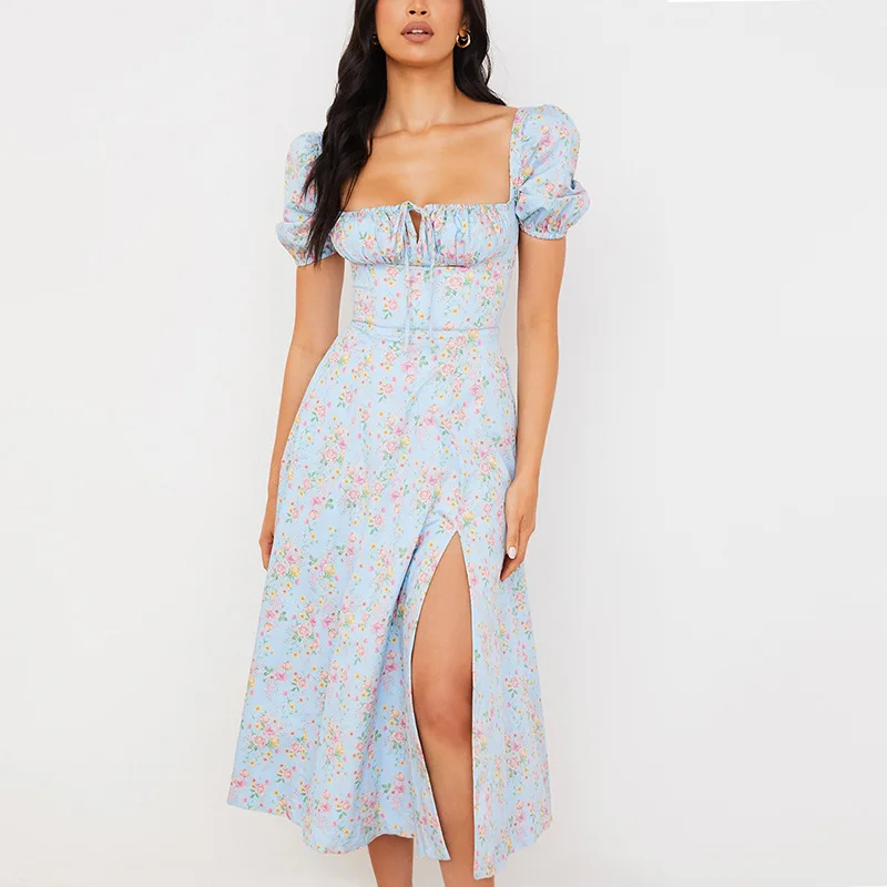 2021 New High Quality Sexy Women Lace-up Puff Sleeve Floral High Slit Elegant Pencil Skirt Maxi Slim Dress Summer, Customized color
2021 New High Quality Sexy Women Lace-up Puff Sleeve Floral High Slit Elegant Pencil Skirt Maxi Slim Dress Summer, Customized color