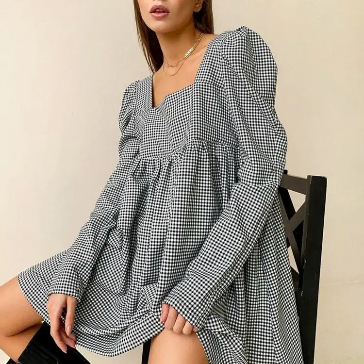Spring Autumn Black White Plaid Casual Mini Dress Puff Sleeve Square Neck Ladies Vintage A Line Elegant Women Dresses
Spring Autumn Black White Plaid Casual Mini Dress Puff Sleeve Square Neck Ladies Vintage A Line Elegant Women Dresses