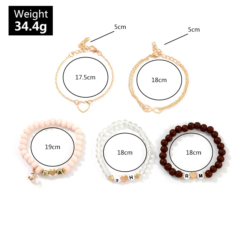 yiwu nimai plastic beads jewelry sets women infinite love heart charm ankle bracelet letter bracelets