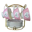 Home New Design Chinese Ceramic Custom Logo 6 Cups and Saucer Set Gifts Box Coffee Cup Espresso and Saucers