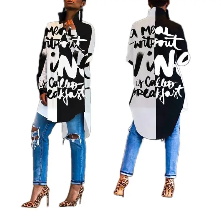 0919M088 high quality black and white fashion casual woman print loose asymmetrical shirt
0919M088 high quality black and white fashion casual woman print loose asymmetrical shirt