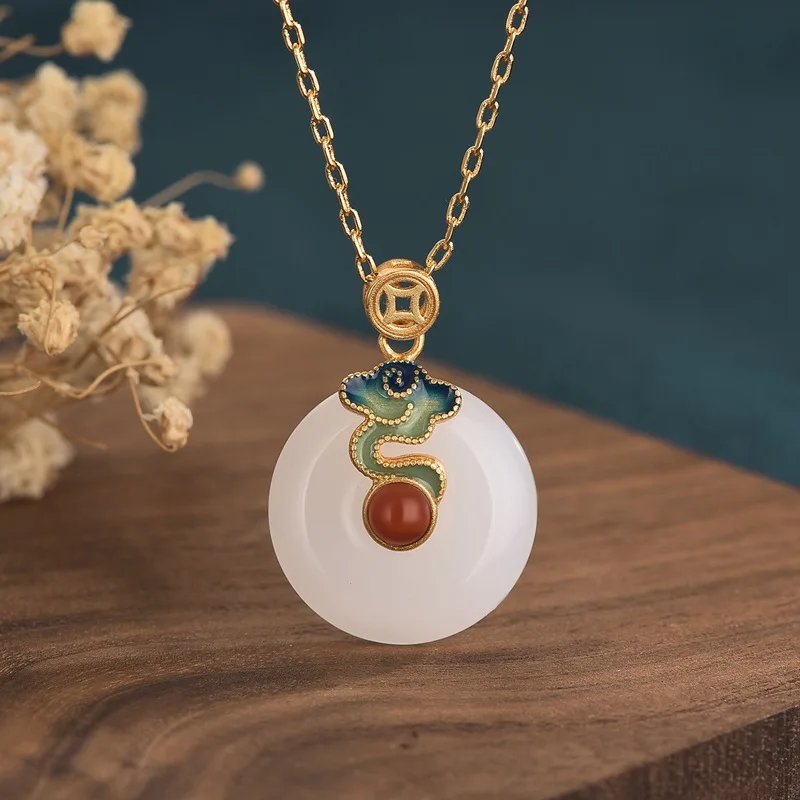 Chinese Ethnic White Jade Necklace Jewelry Women Gold Plated Auspicious Cloud Round Pendant Necklace
Chinese Ethnic White Jade Necklace Jewelry Women Gold Plated Auspicious Cloud Round Pendant Necklace