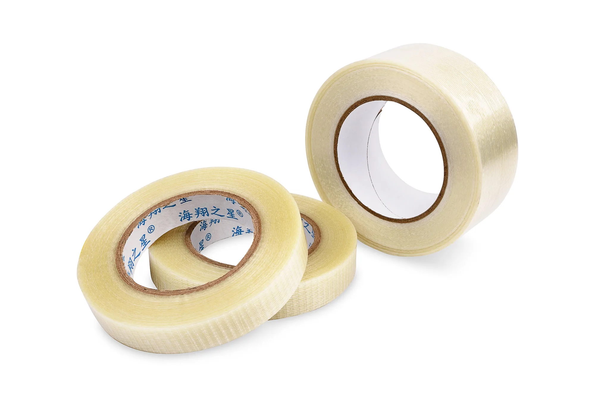 High Tensile Strength 400N/inch Glass Filament Strapping Tape with 11N/inch Pell Adhesion and 150mic Thickness