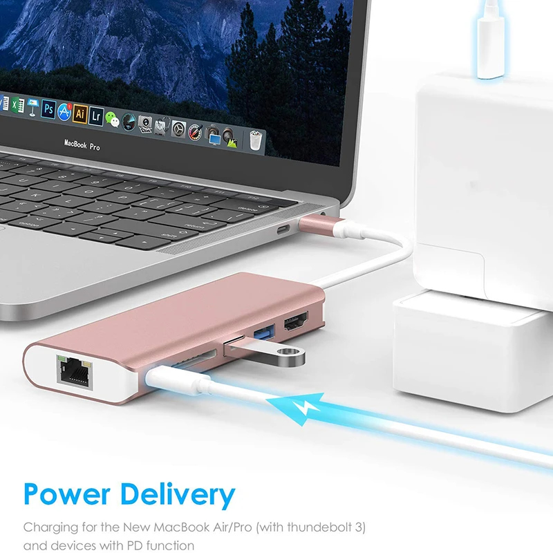 Factory Supply 4K*2K HD-MI 1000M LAN SD USB3.0 Ports Type-C Hub For MacBook Pro MacBook 12 - ANKUX.COM
