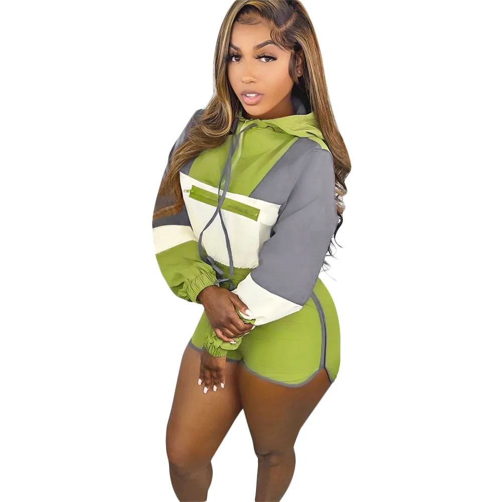 2021 New Arrivals Fashion Women Hooded Drawstring Pockets Sweater Short Pants 2 Pieces Set Color Patchwork Tracksuit, Picture show
2021 New Arrivals Fashion Women Hooded Drawstring Pockets Sweater Short Pants 2 Pieces Set Color Patchwork Tracksuit, Picture show