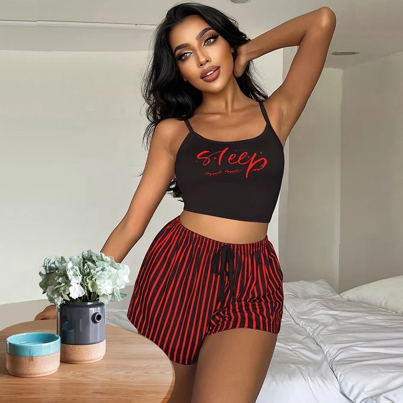 Women's Shorts Set Sleepwear Summer Sexy Sleeveless Pajamas Ladies Sling Striped Shorts 2 Piece Set Night Home Wear For Women
Women's Shorts Set Sleepwear Summer Sexy Sleeveless Pajamas Ladies Sling Striped Shorts 2 Piece Set Night Home Wear For Women