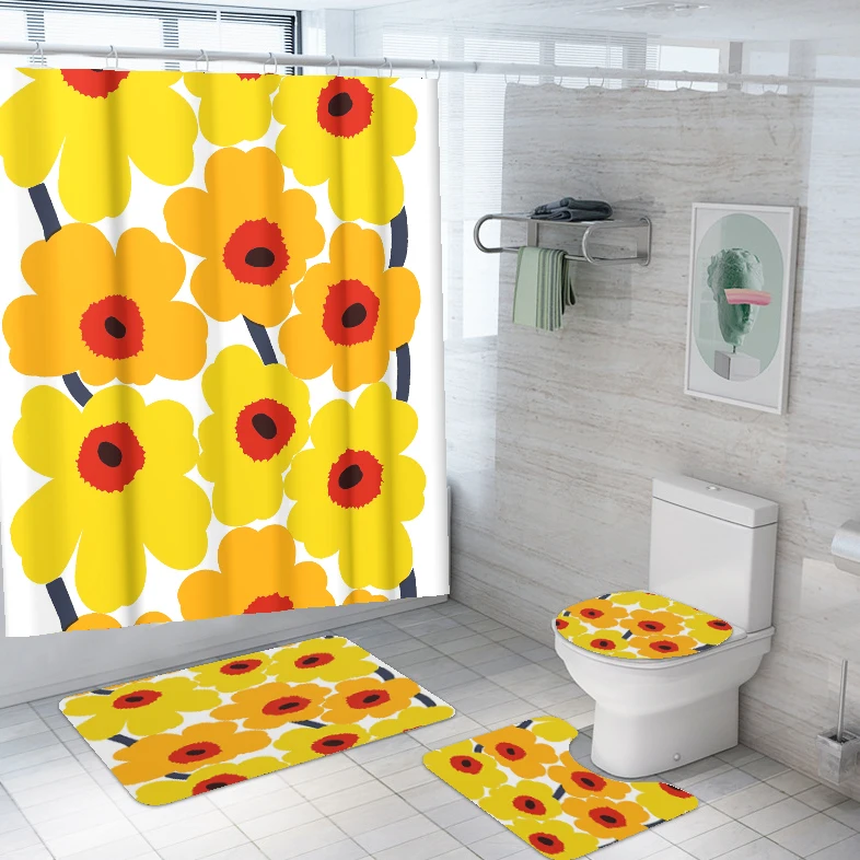 Bathroom Set of 4 Shower Curtain Flower Waterproof Washable 12 Hooks with Toilet Lid Cover Mat Sets Non-Slip Bathroom Rugs Mats, Customized color
Bathroom Set of 4 Shower Curtain Flower Waterproof Washable 12 Hooks with Toilet Lid Cover Mat Sets Non-Slip Bathroom Rugs Mats, Customized color