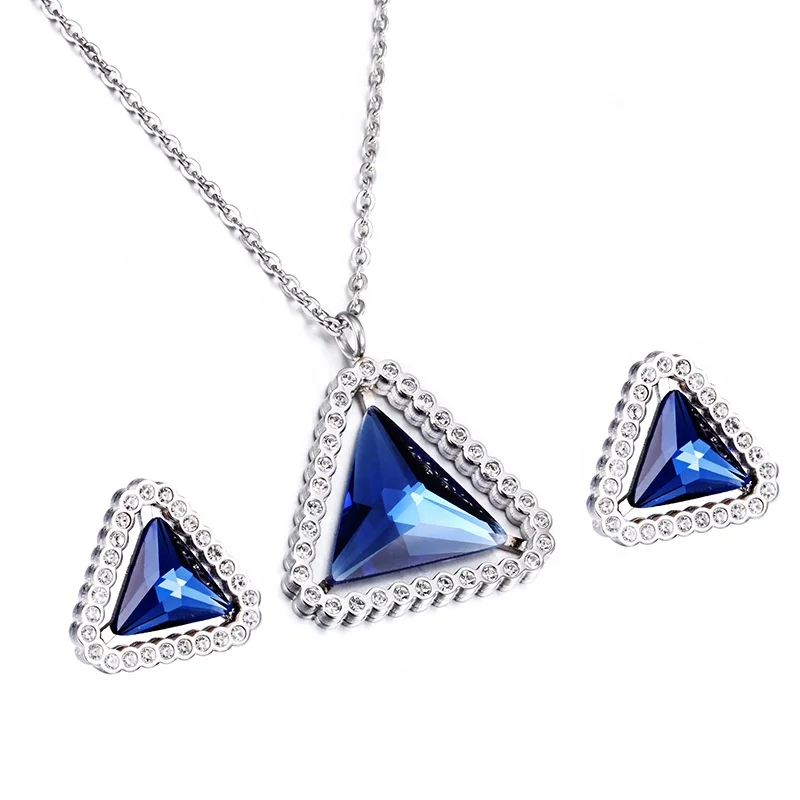 Wholesale womens triangle sapphire glass stainless steel necklace earrings jewelry set
Wholesale womens triangle sapphire glass stainless steel necklace earrings jewelry set