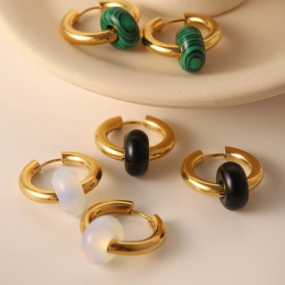 Tarnish Free Fashion Jewelry 18K Gold Plated Stainless Steel Huggie Hoop Crystal Malachite Natural Stone Charm Pendant Earrings
Tarnish Free Fashion Jewelry 18K Gold Plated Stainless Steel Huggie Hoop Crystal Malachite Natural Stone Charm Pendant Earrings