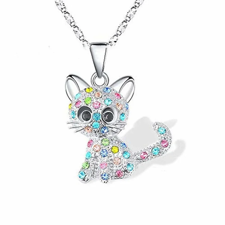 Girls Cute Cat Pendant Necklace for Women Children Fashion Colorful Crystal Cartoon Animal Jewelry Gifts, Silver color
Girls Cute Cat Pendant Necklace for Women Children Fashion Colorful Crystal Cartoon Animal Jewelry Gifts, Silver color