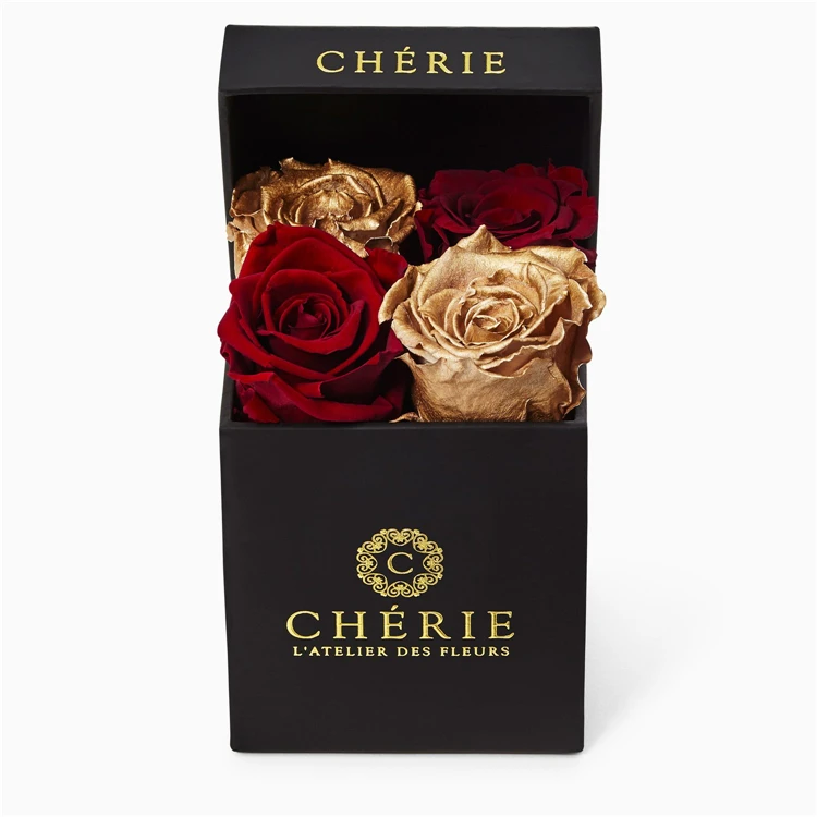 rose gold square medium folding gift box with preserved roses