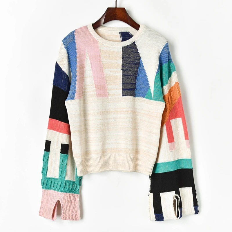 factory custom label New design abstract geometric color matching patchwork knit sweater
factory custom label New design abstract geometric color matching patchwork knit sweater