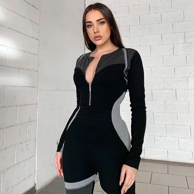 QH New Arrivals 2021 Long Sleeve jumpsuits Skinny O-Neck Patchwork Zipper Bodycon Jumpsuit For Women
QH New Arrivals 2021 Long Sleeve jumpsuits Skinny O-Neck Patchwork Zipper Bodycon Jumpsuit For Women